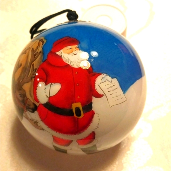 Santa & Reindeer Christmas Ornament "Inside Art" Hand Blown Hand Painted in Box - Picture 7 of 14